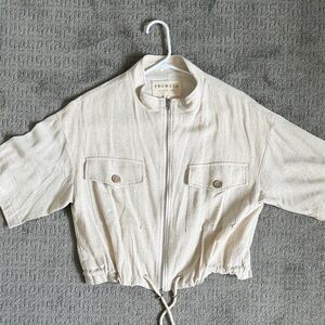Promesa Cream Cropped Zip-Front Jacket with Chest Pockets